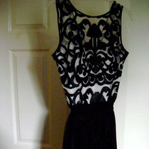 Aidan Mattox Scroll Bodice Short Cocktail Dress, Black and Ivory White